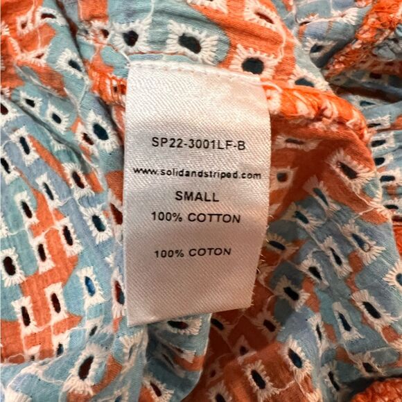 Solid & Striped Eyelet Lace Sundress Orange Blue Cotton Midi Resort Summer S NWT - Picture 9 of 10